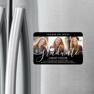 Ímã 3 Fotos Colagem Convite de Formatura Preto