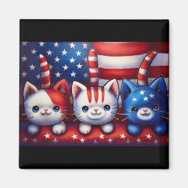 Imã 3 Gatinhos Patrióticos Com Bandeira Americana