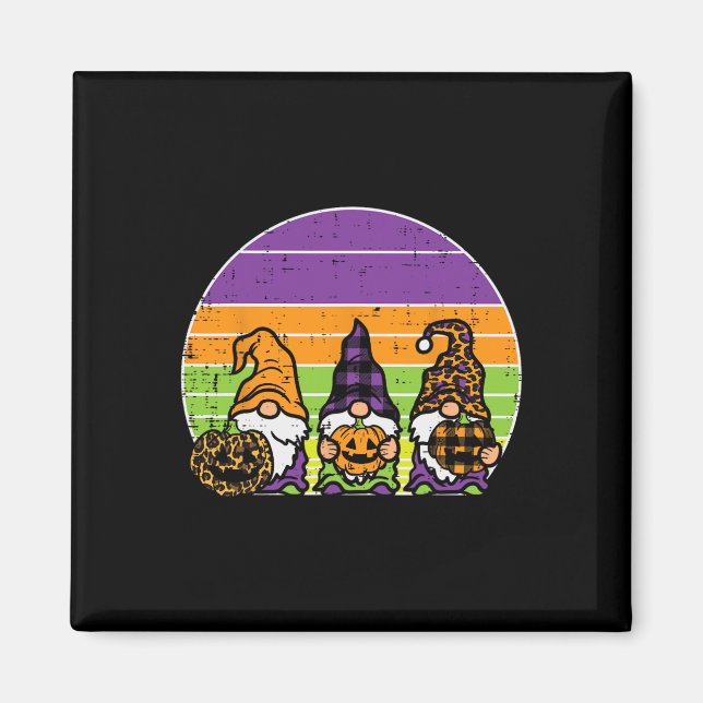 Imã 3 Gnomos da Xadrez-leopardo Pumpkin Retro Hallowee (Frente)