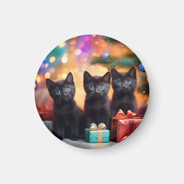 Imã 3 Jovens Black Eyed Black Kittens Cena de Natal (Frente)