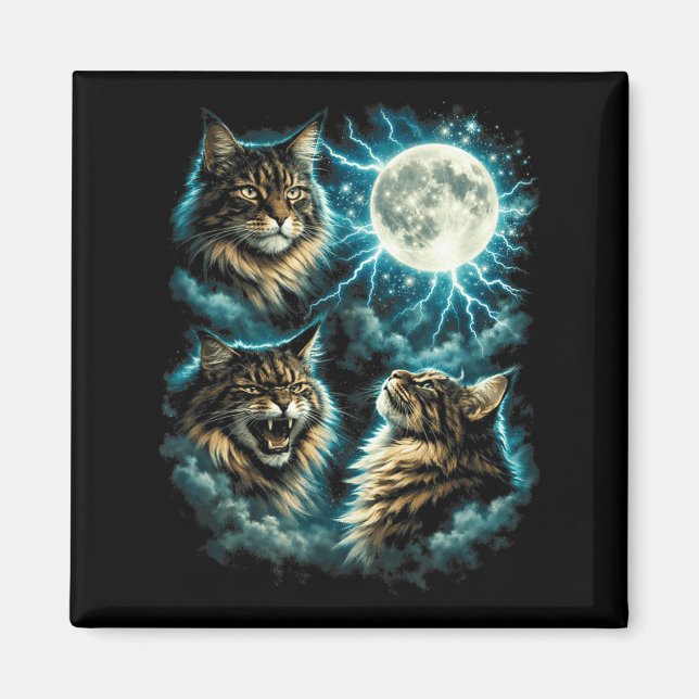 Imã 3 Maine Coon Lua Uivando Cabeça de Gato Gráfico Di (Frente)