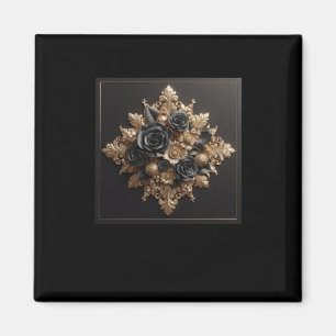 Imã 3d Rosas pretos Dourados nº 22 adesivos
