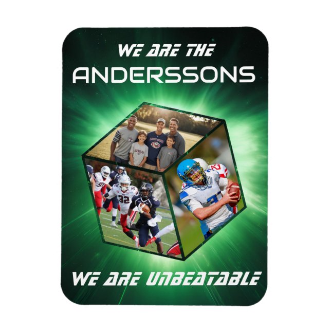 Ímã 3D-Würfel-Fotokollage vor strahlendem Licht (Vertical)