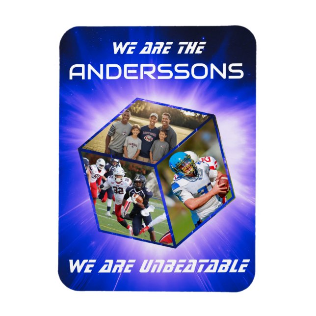 Ímã 3D-Würfel-Fotokollage vor strahlendem Licht (Vertical)