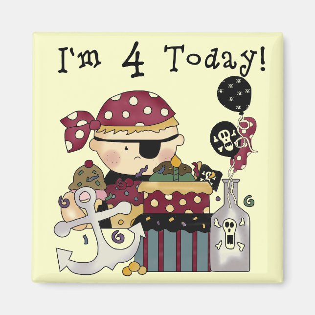 Imã 4º aniversário de Camisetas e presentes piratas (Frente)