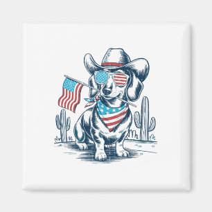 Imã 4 De Julho Dachshund Patriótico Cowboy Cão EUA Fla