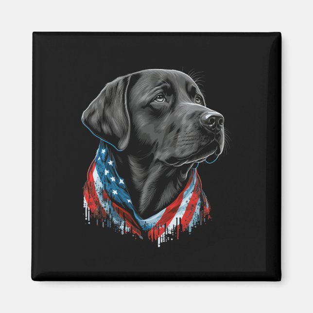Imã 4 De Julho De Black Patriotic American Labrador (Frente)