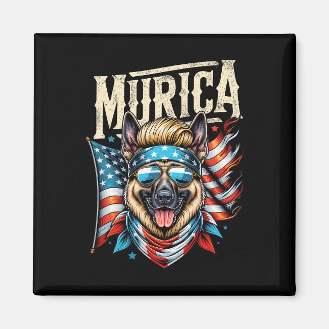 Imã 4 De Julho German shepherd Patriótico Engraçado 4  (Frente)