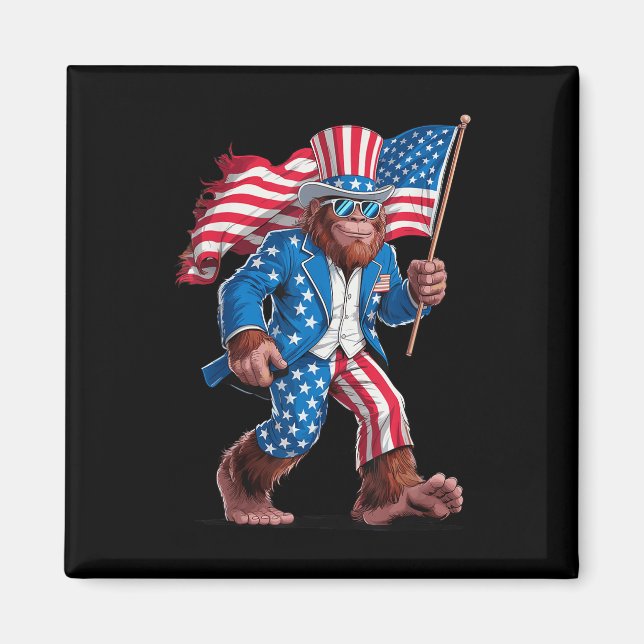 Imã 4 De Julho Patriótico Americano Sasquatch U (Frente)
