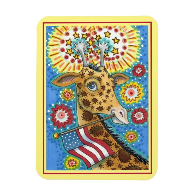 ÍMÃ 4 DE JULHO PATRIÓTICO GIRAFFE E FOGOS DE FOGO (Vertical)