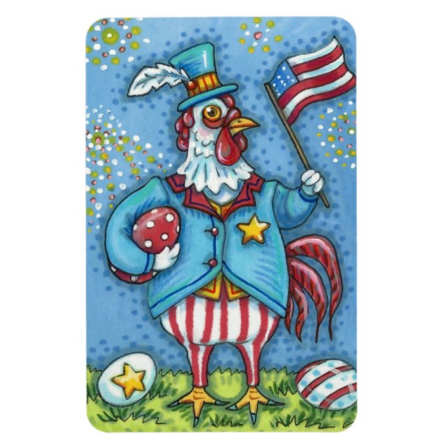 ÍMÃ 4 DE JULHO ROOSTER, FRANGO PATRIÓTICO ENGRAÇADO (Vertical)