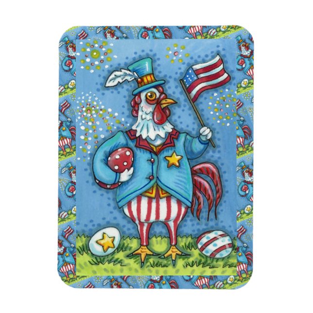 ÍMÃ 4 DE JULHO ROOSTER, FRANGO PATRIÓTICO ENGRAÇADO (Vertical)