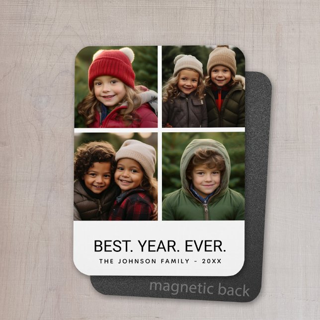 Ímã 4 Mínimo de Colagem de Fotos - Melhor Ano De Todos (Personalized magnet with photo collage and text)