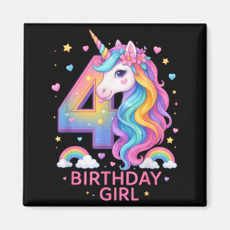 Imã 4th Birthday Girl Unicorn Rainbow Unicorn 4 Years