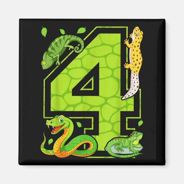 Imã 4th Birthday Snake Lizard Reptile 4 Year Old Party (Frente)