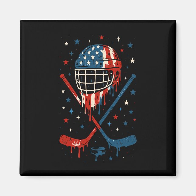Imã 4th Of July Hockey Ice Cream Drip Helmet Sticks Us (Frente)