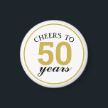 Imã 50º Aniversário Alegra-se a 50 Anos de Favor Doura<br><div class="desc">Celebre a alegria de se casar por 50 anos quando você dá a esses modernos e na moda 50 anos de festa a favor dos ímãs. Este design minimalista apresenta um fundo branco clássico com texto de tendência que diz "CHEERS TO 50 ANOS" em letras douradas e negras. Perfeito para...</div>