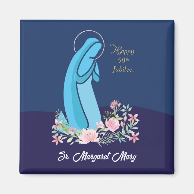 Imã 50º Aniversário da Vida Religiosa Nun Pink Flower (Frente)