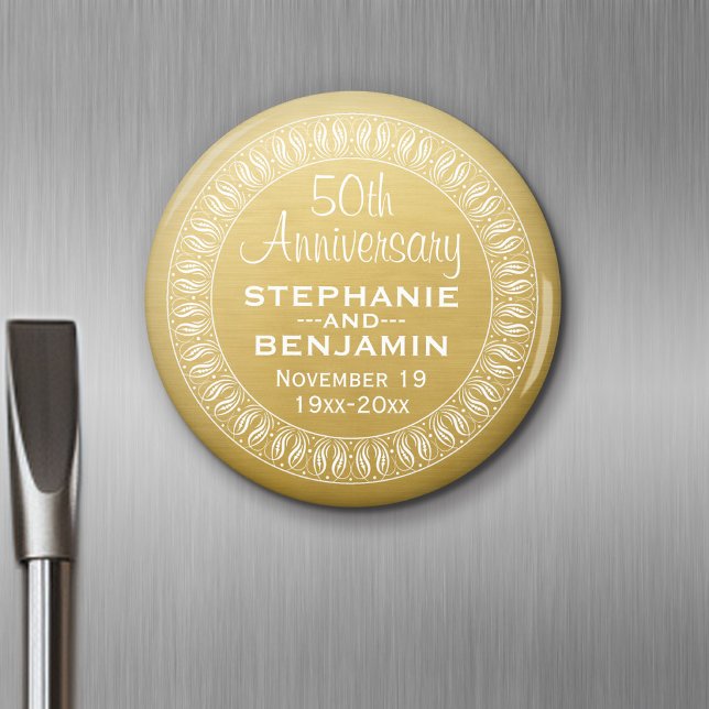 Imã 50º Aniversário de Casamento Ouro personalizado (Personalized Wedding Anniversary Magnet Party Favor)