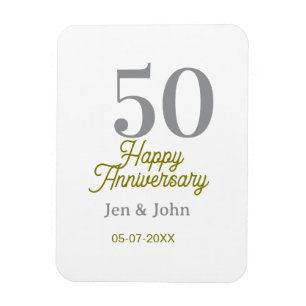 Ímã 50º nome data feliz aniversário prata ouro data