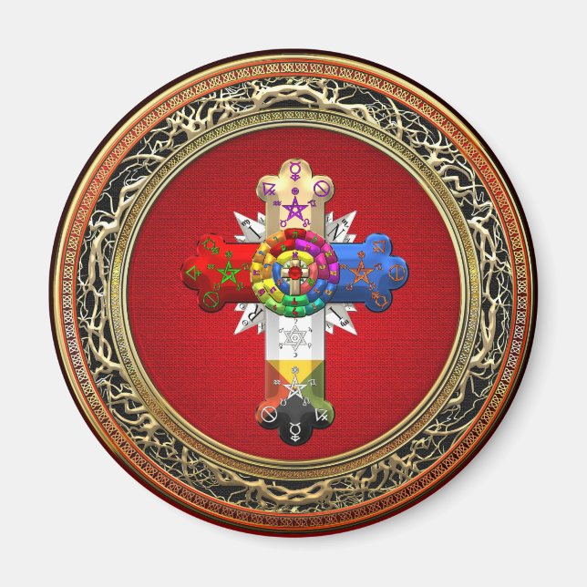 Imã [500] Rosy Cross (Rosa Croix) em Vermelho e Dourad (Frente)