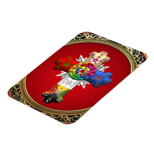 Ímã [500] Rosy Cross (Rosa Croix) em Vermelho e Dourad