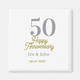 Imã 50th happy anniversary name date silver gold date 