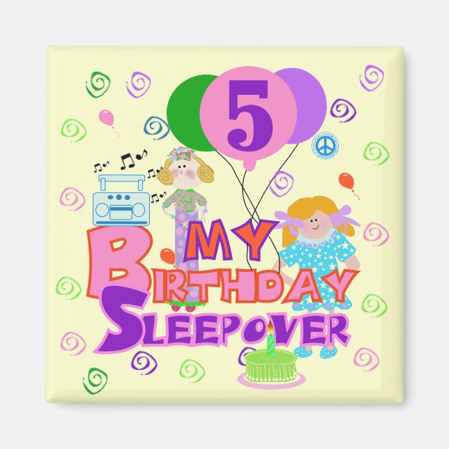 Imã 5 Birthday Sleepover Camiseta e presentes (Frente)