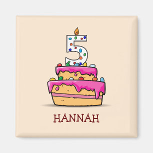 Imã 5 de Aniversário, 5 no Bolo Rosa Doce