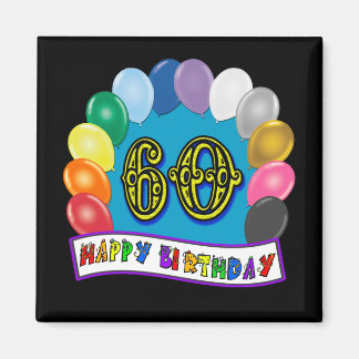 Imã 60º Aniversário Balões Feliz Aniversário Botão