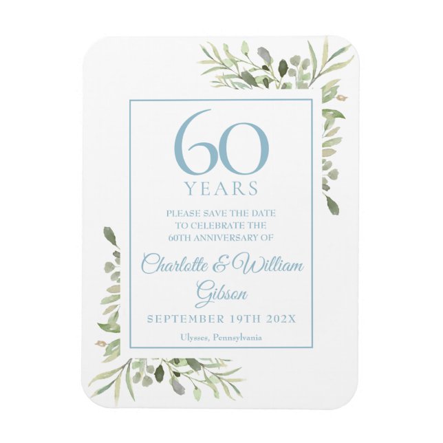 Ímã 60º Aniversário do Casamento Salvar a Data Verde (Vertical)