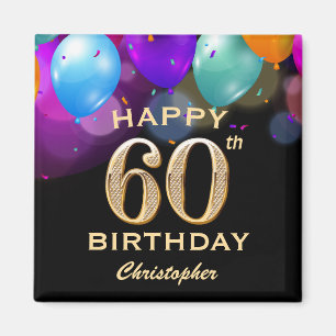 Imã 60º Balões Pretos e Dourados da Festa de anivers