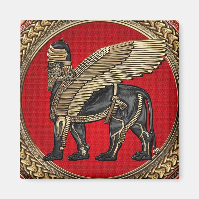 Imã [600] Leão Assírio: Dourado e Negro Lamaçu (Frente)
