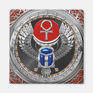 Imã [600] Sagrada Prata Egípcia Ala Scarab & Ankh