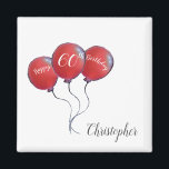 Imã 60th Birthday red balloon magnet<br><div class="desc">Personalised 60th birthday magnet with red balloons. Perfect for a husband, uncle, brother or other male family member who is sixty years old. The balloons read, "Happy 50th Birthday" and underneath there is space for the name of man. Click personalise to change the age or name shown. A matching card...</div>