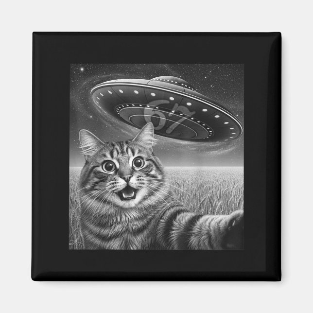 Imã 67 Cat Selfie With Alien Ufos Funny Cat Six Seven  (Frente)