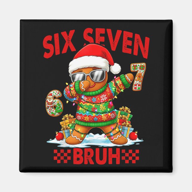 Imã 67 Christmas 6 7 Meme Gingerbread Man Xmas Pajamas (Frente)
