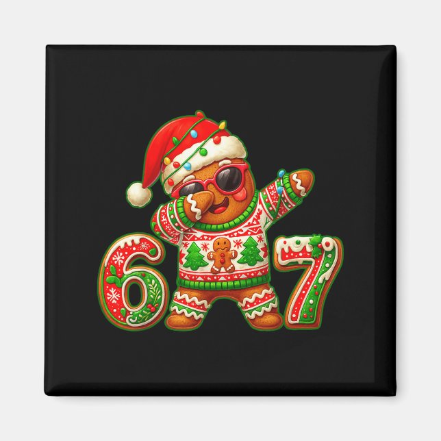 Imã 67 Christmas 6 7 Meme Gingerbread Man Xmas Pajamas (Frente)