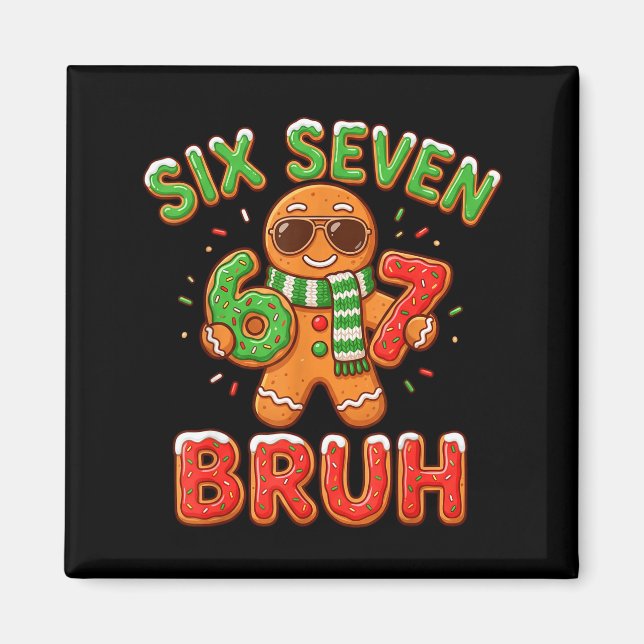 Imã 67 Christmas 6 7 Meme Gingerbread Man Xmas Pajamas (Frente)