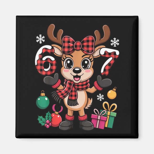 Imã 67 Christmas Outfit Women Meme Reindeer Six Seven  (Frente)