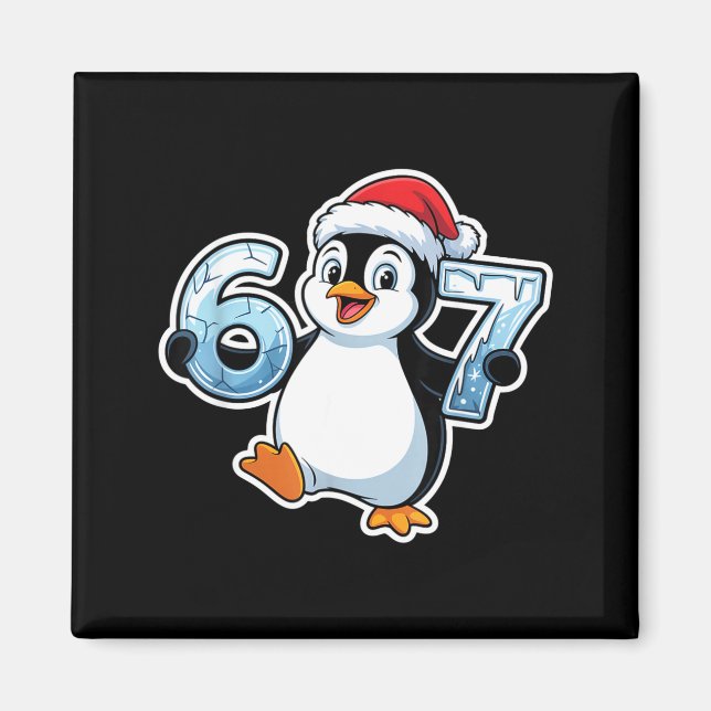Imã 67 Christmas Penguin Santa Hat Birthday Holiday  (Frente)