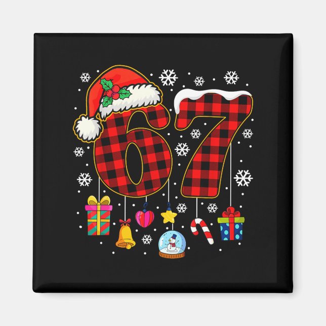 Imã 67 Christmas Red Plaid 6 7 Six Seven Boys Christma (Frente)