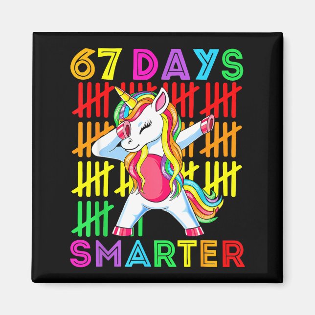 Imã 67 Days Smarter Kids Girls Unicorn 67th Day Of Sch (Frente)