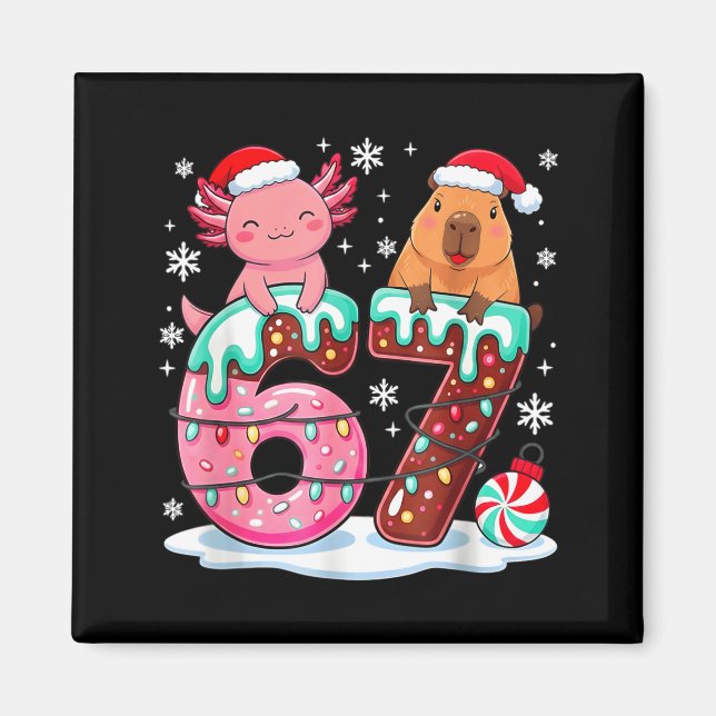 Imã 67 Meme Kawaii Axolotl Capybara Christmas Ice Crea (Frente)