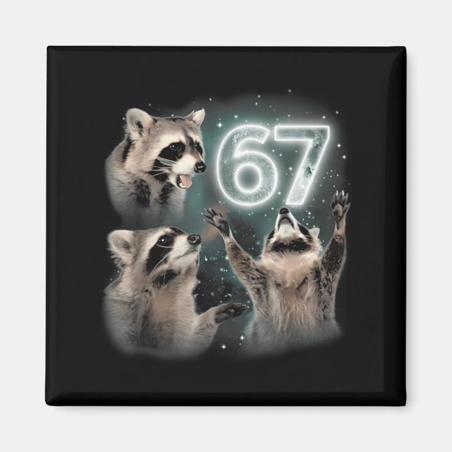 Imã 67 Meme Racoon Howling At The Moon Six Seven Trash (Frente)