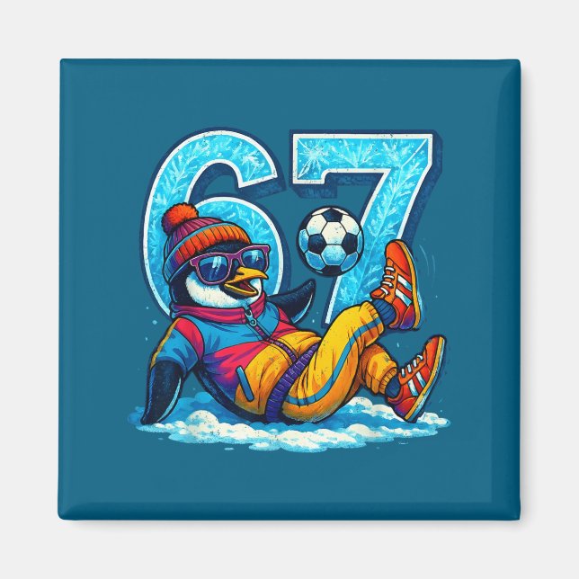 Imã 67 Penguin Soccer Funny Winter Meme Gift  (Frente)