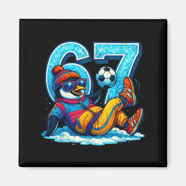 Imã 67 Penguin Soccer Funny Winter Meme Gift  (Frente)