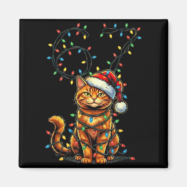 Imã 67 Tabby Orange Cat Christmas Santa Hat Six Seven  (Frente)