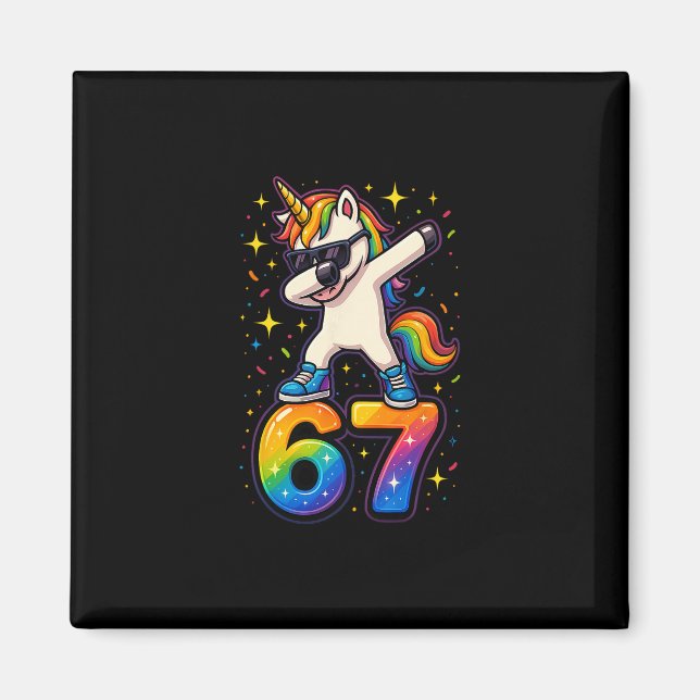 Imã 67 Unicórnio Dabbing Six Seven Meme Engraçado  (Frente)