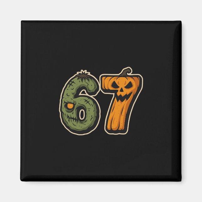 Imã 67 Zombie Pumpkin 6 7 Meme do Dia das Bruxas (Frente)
